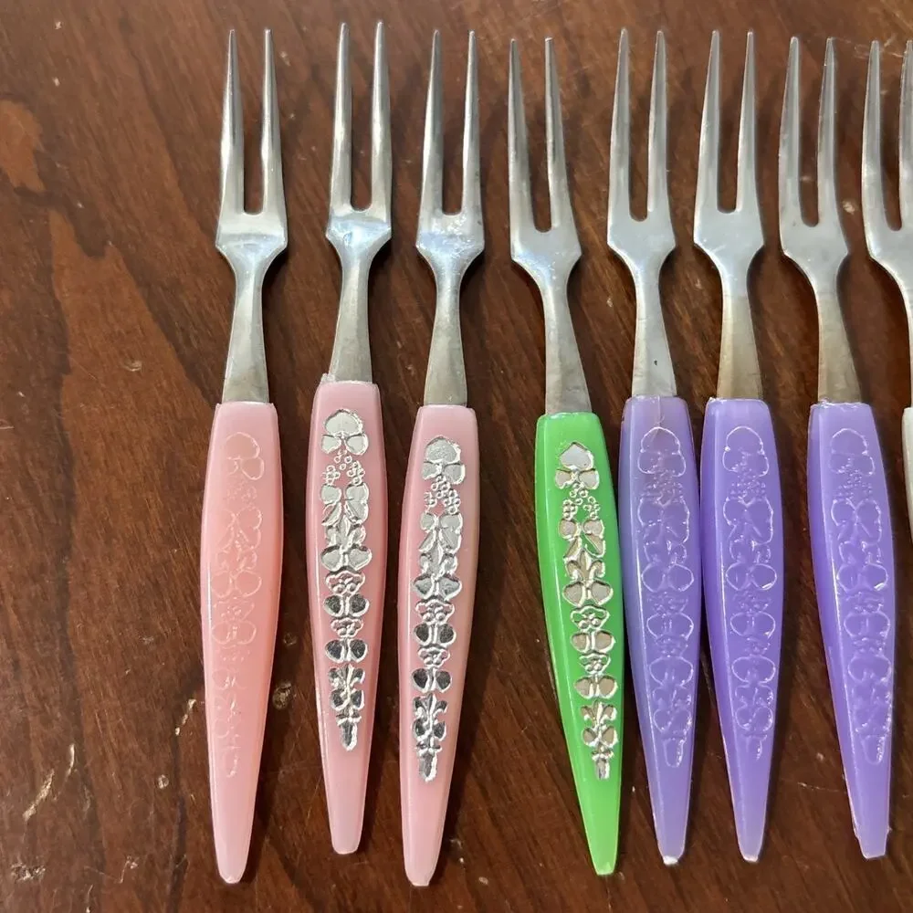 Vintage Little Fork Set 10 Stainless Steel Relish & Hors D'oeuvre Forks Japan